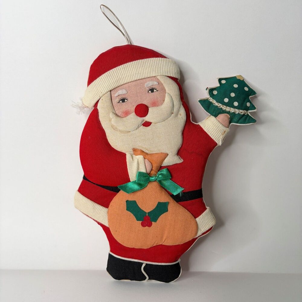 Vintage Classic Christmas Wall Hanging Santa Fabric Handmade 9"